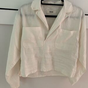 Buck Mason Crosshatch Linen Monterrey Popover Top shirt ivory XS